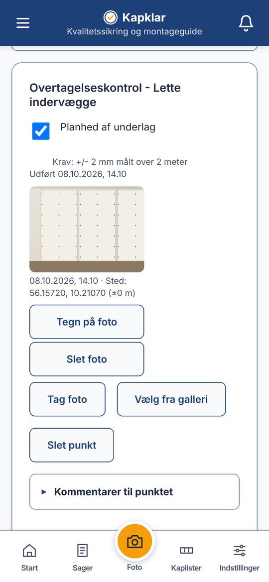 Kapklar: foto til kvalitetssikring med tid og sted